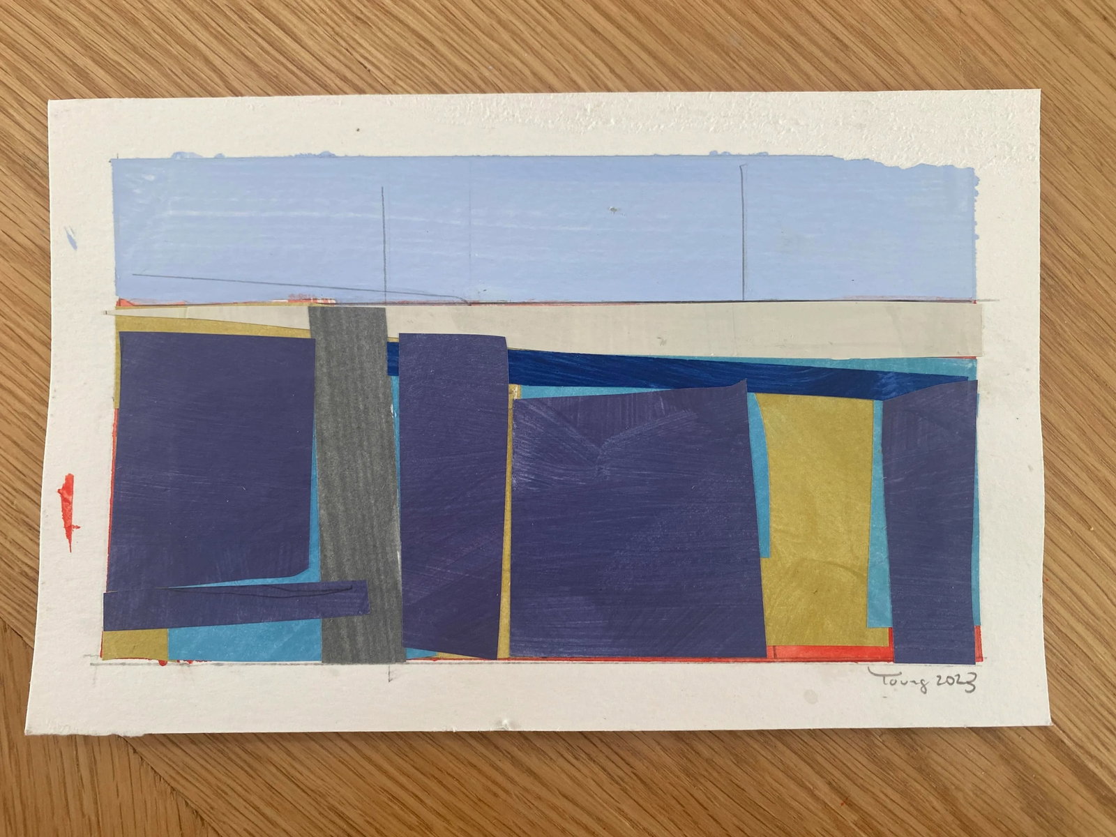 Original Lake Series Abstract Landscape Maquette Painting on Paper by Bryan Young - 4