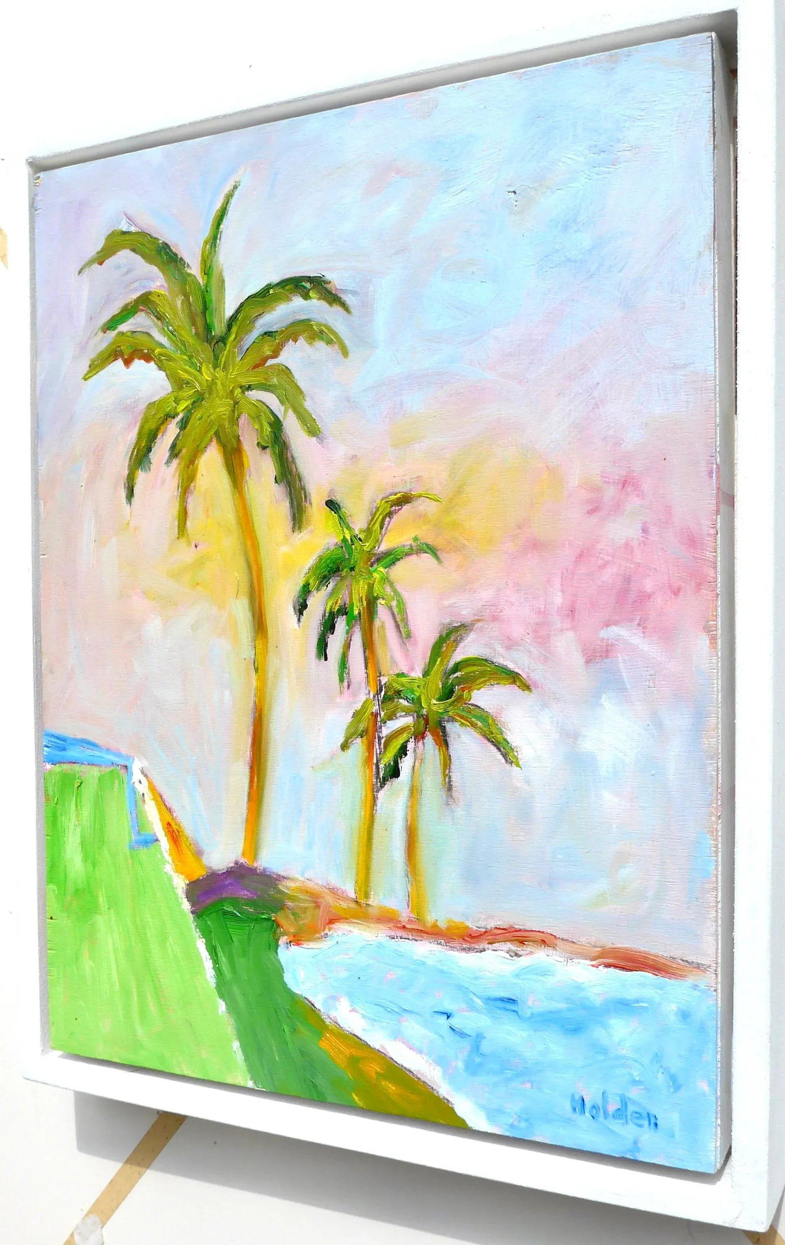 "Three Palms at Sunset" , Framed Oil Painting - 3
