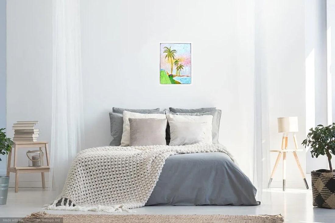 "Three Palms at Sunset" , Framed Oil Painting - 4