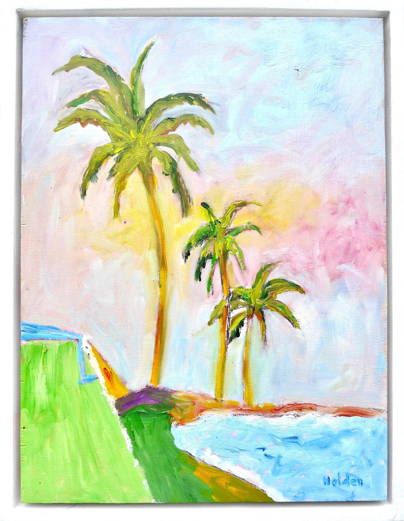"Three Palms at Sunset" , Framed Oil Painting - 5