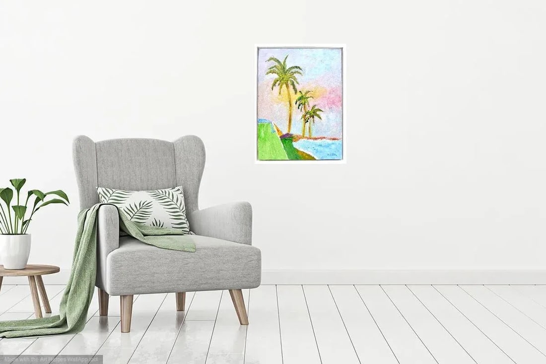 "Three Palms at Sunset" , Framed Oil Painting - 6