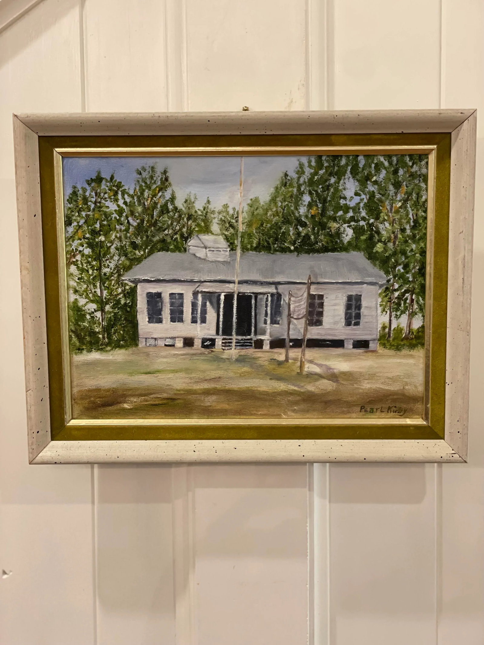 "Summer Camp" Original Signed Realist Style Painting of a Camp by Artist Pearl Kirby Framed - 2