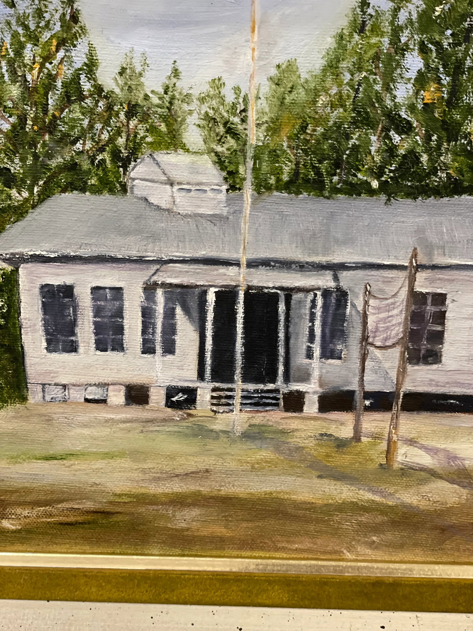 "Summer Camp" Original Signed Realist Style Painting of a Camp by Artist Pearl Kirby Framed - 4