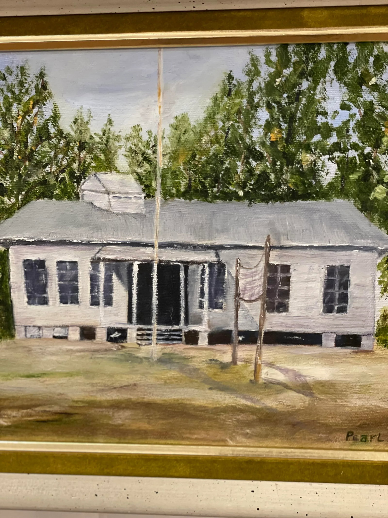 "Summer Camp" Original Signed Realist Style Painting of a Camp by Artist Pearl Kirby Framed - 5