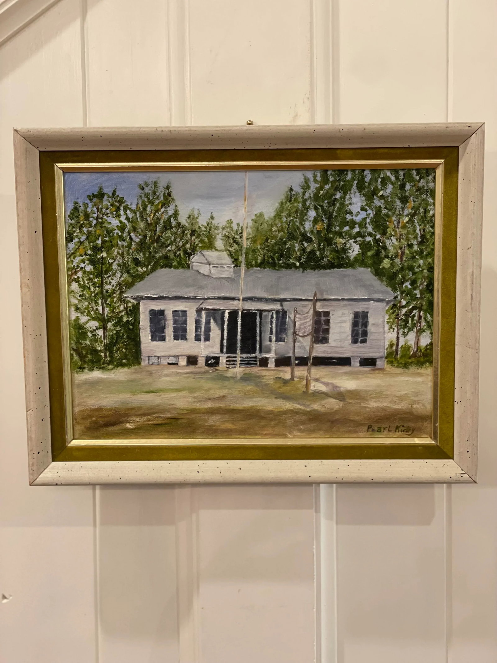 "Summer Camp" Original Signed Realist Style Painting of a Camp by Artist Pearl Kirby Framed - 7