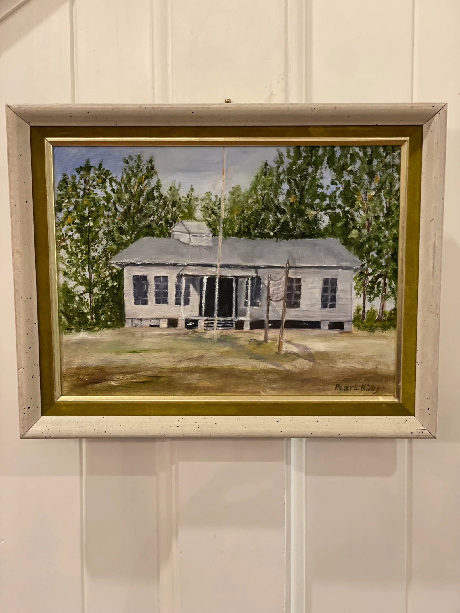 "Summer Camp" Original Signed Realist Style Painting of a Camp by Artist Pearl Kirby Framed - 8