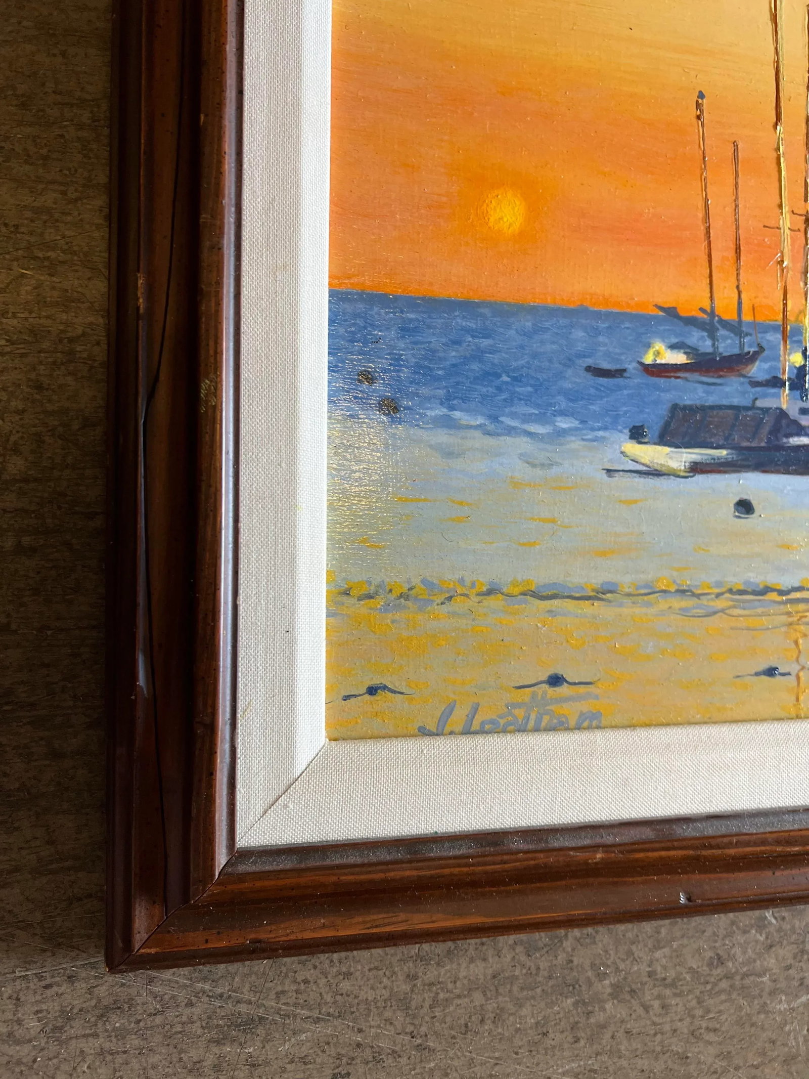 "Fishcreek Sunset" Impressionist Style Seascape Painting Signed by Jim Leatham - 2