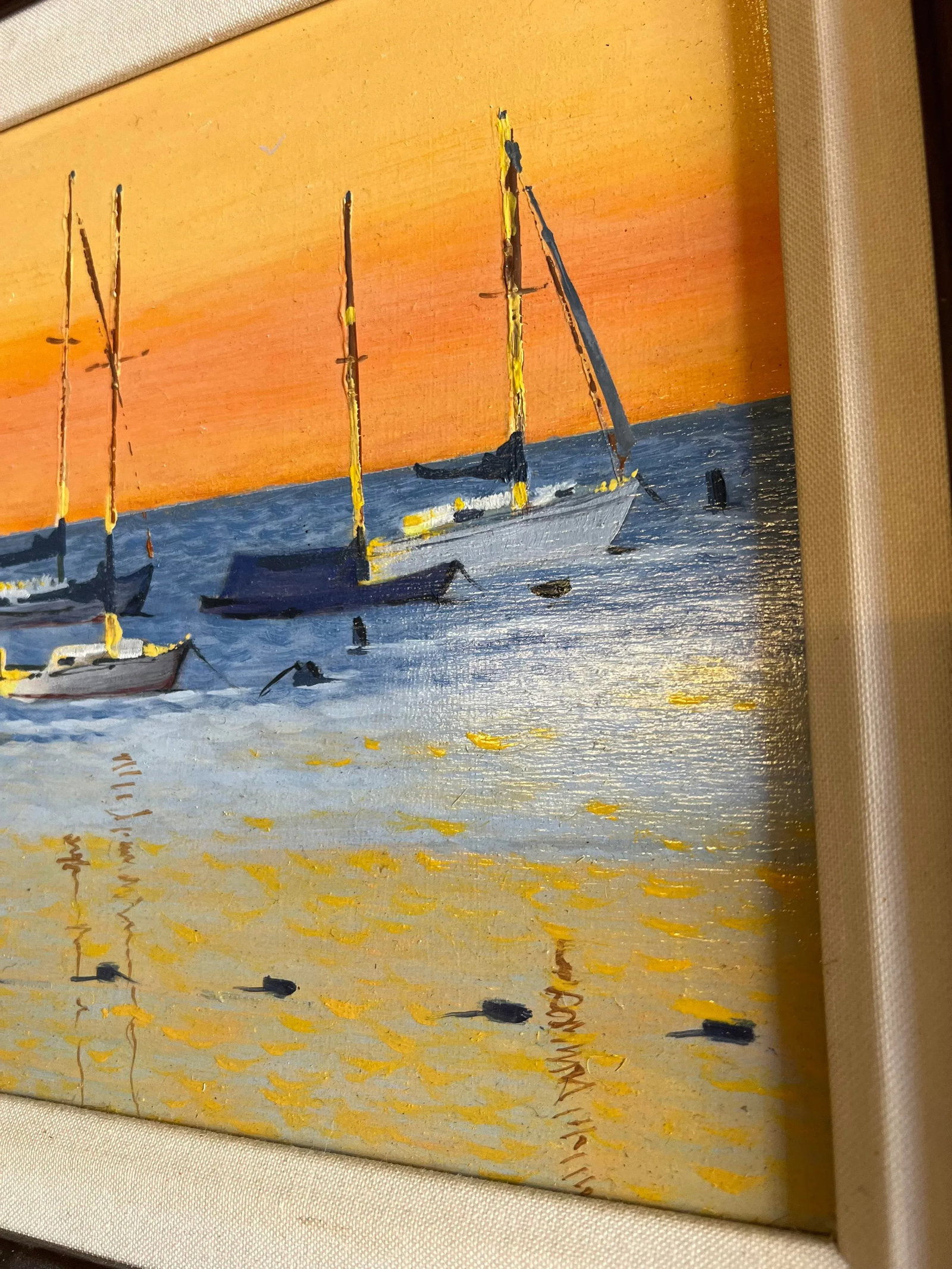 "Fishcreek Sunset" Impressionist Style Seascape Painting Signed by Jim Leatham - 4