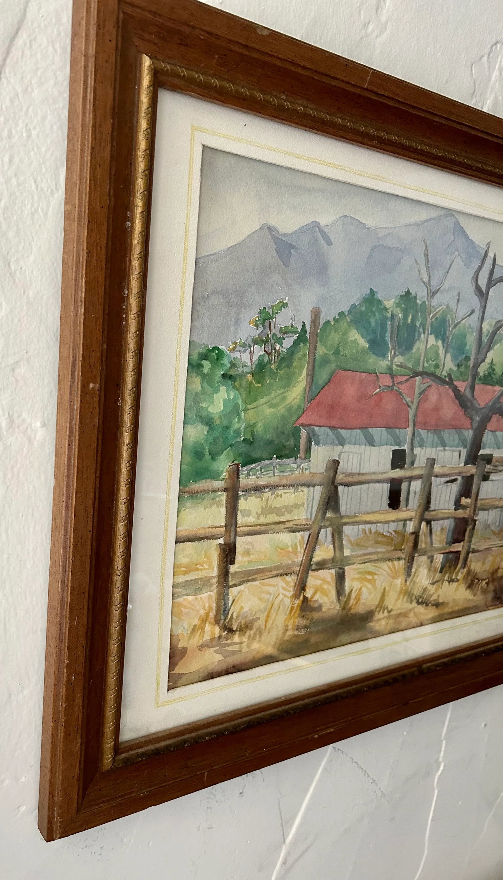 Vintage Original Watercolor Painting "Red Roof Farmhouse", Framed - 4