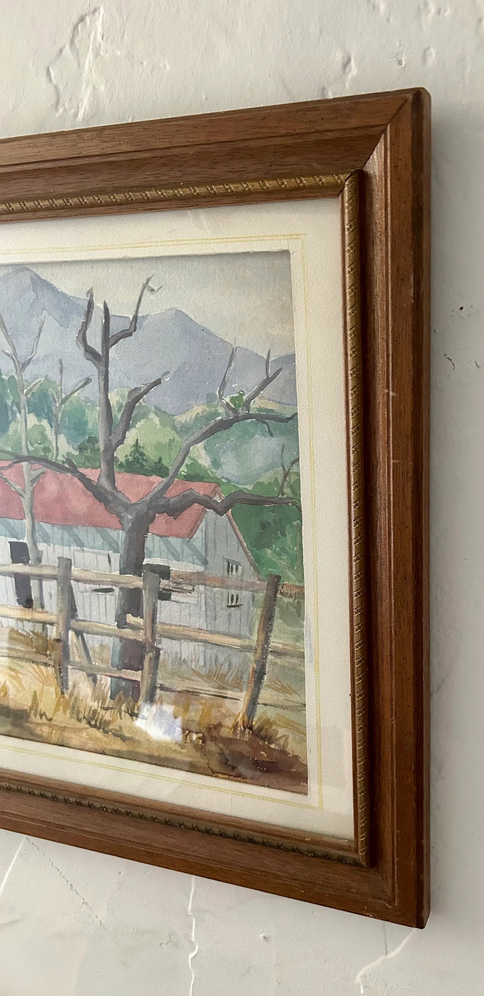 Vintage Original Watercolor Painting "Red Roof Farmhouse", Framed - 5