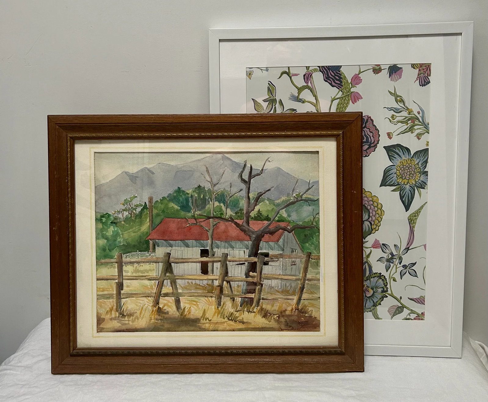 Vintage Original Watercolor Painting "Red Roof Farmhouse", Framed - 7