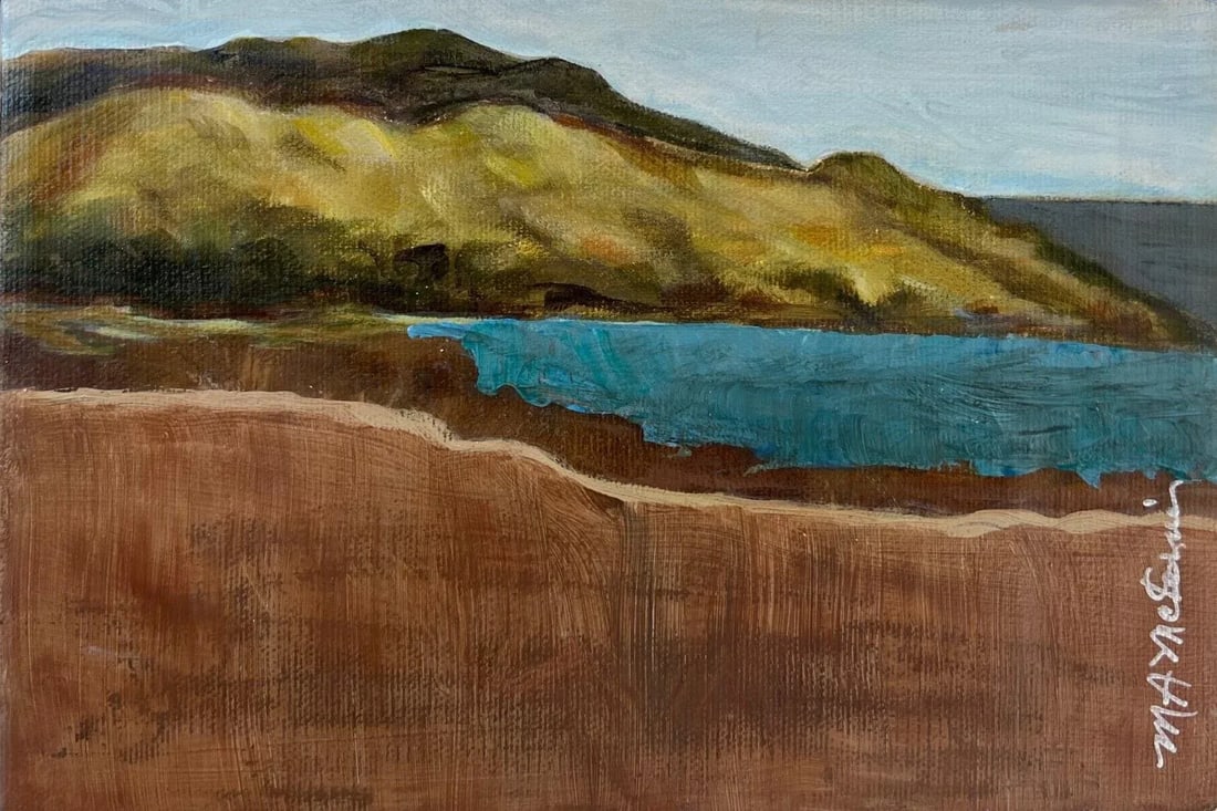 "Within Reach" Contemporary Impressionist Landscape/Waterscape With California Hills in Green, Blue: A path along the edge of a northern California coastline. Condition: Imperfections: No Imperfections Condition Notes: New. Origin: United States Materials & Techniques: Acrylic Paint PLACEHOLDER