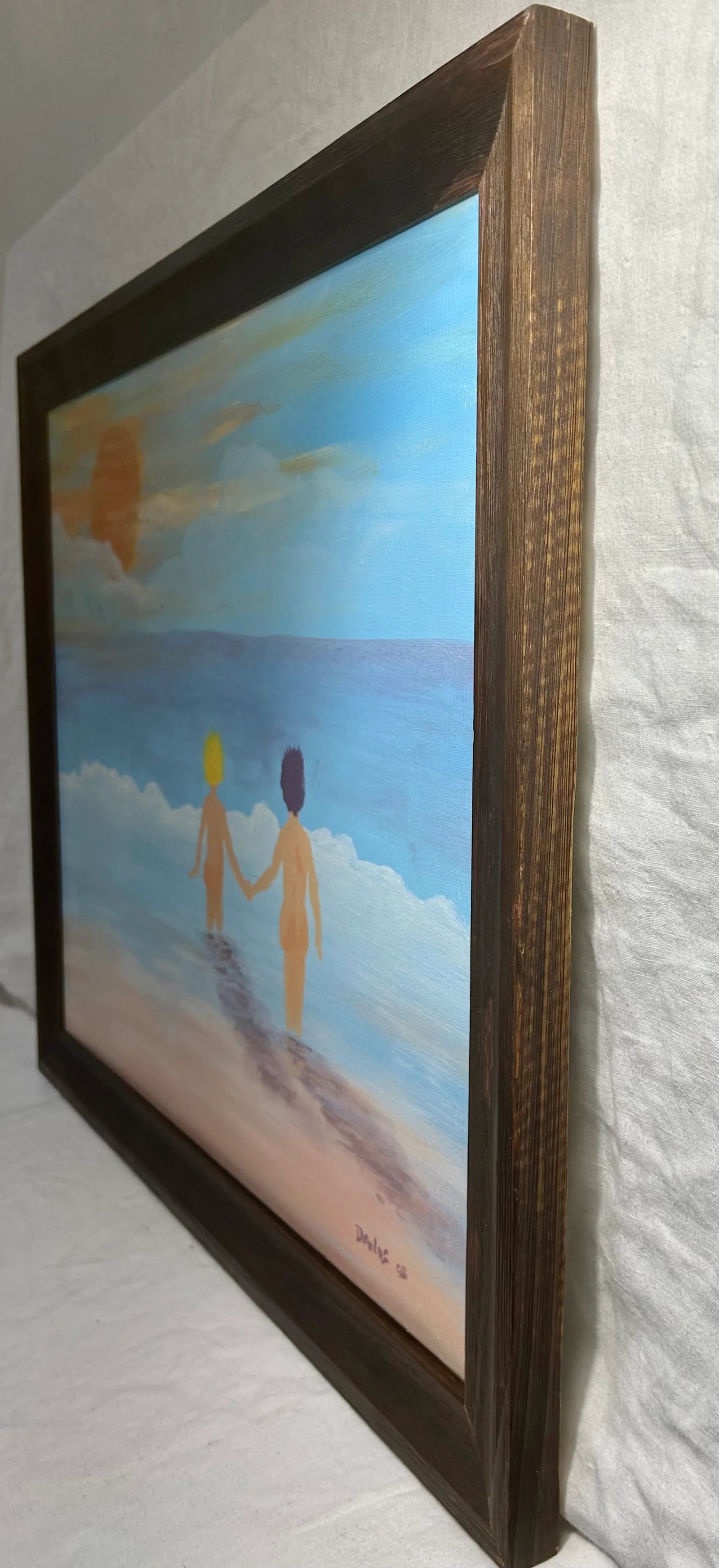 Impressionistic Seascape "Let's Go Swimming" Oil Painting on Canvas by Danos, Framed - 3