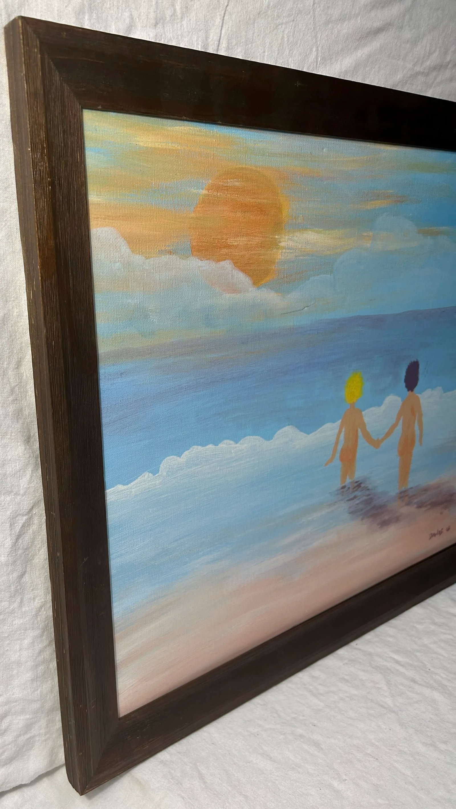 Impressionistic Seascape "Let's Go Swimming" Oil Painting on Canvas by Danos, Framed - 4