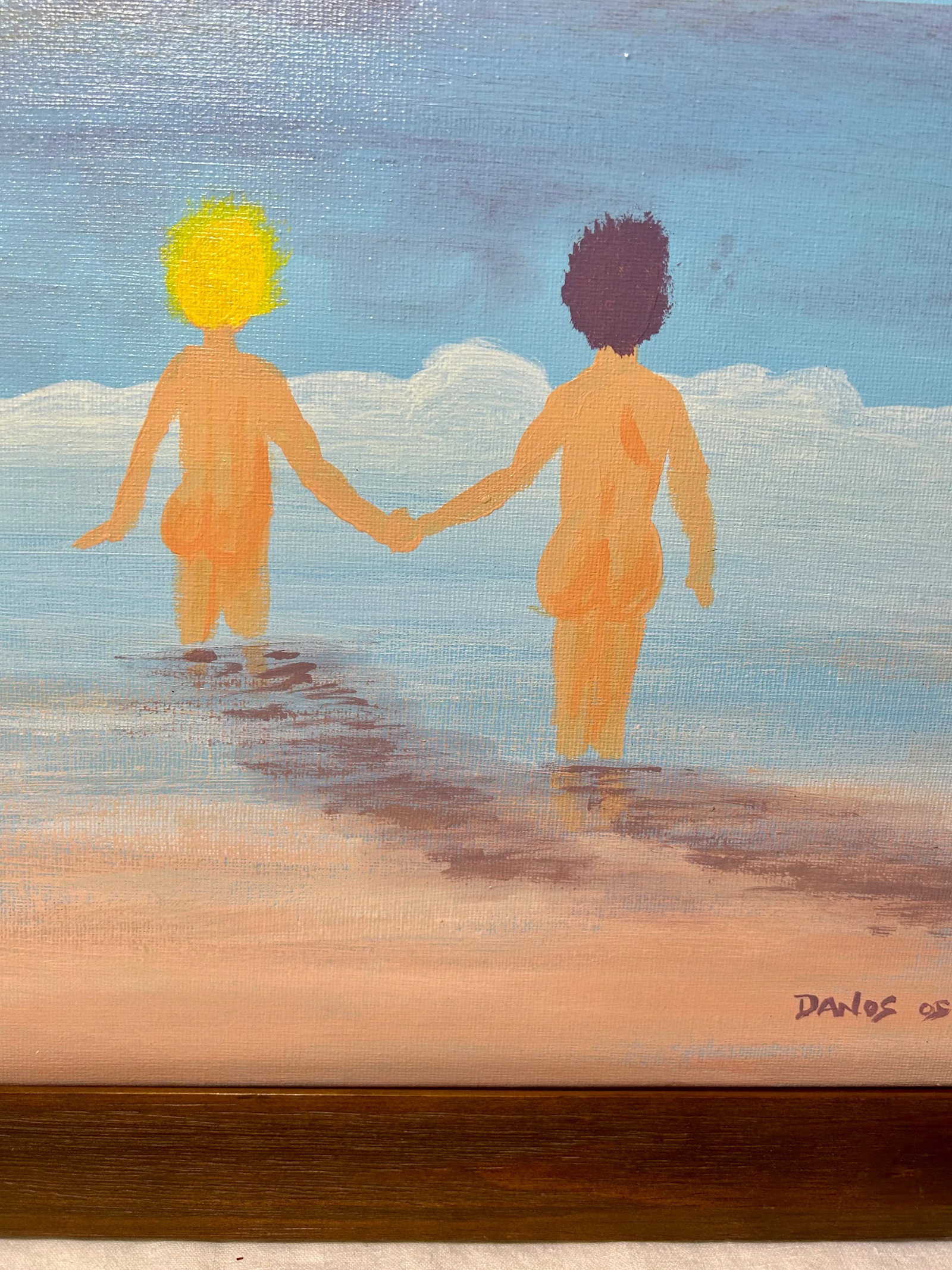 Impressionistic Seascape "Let's Go Swimming" Oil Painting on Canvas by Danos, Framed - 6