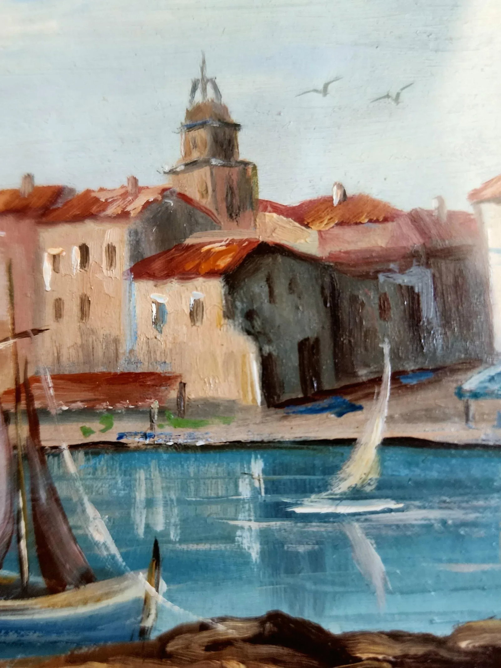 Late 20th Century Original Acrylic Painting of Seaside Landscape Signed by Artist Framed - 2