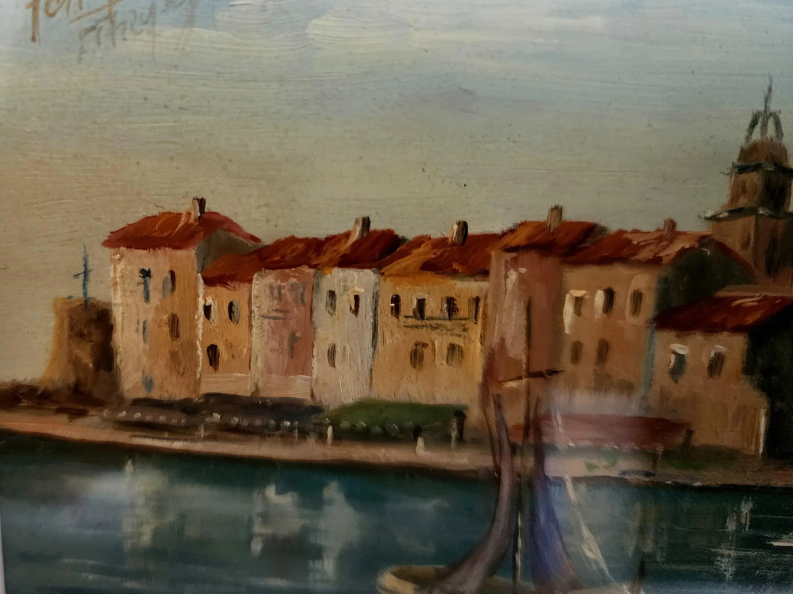 Late 20th Century Original Acrylic Painting of Seaside Landscape Signed by Artist Framed - 3