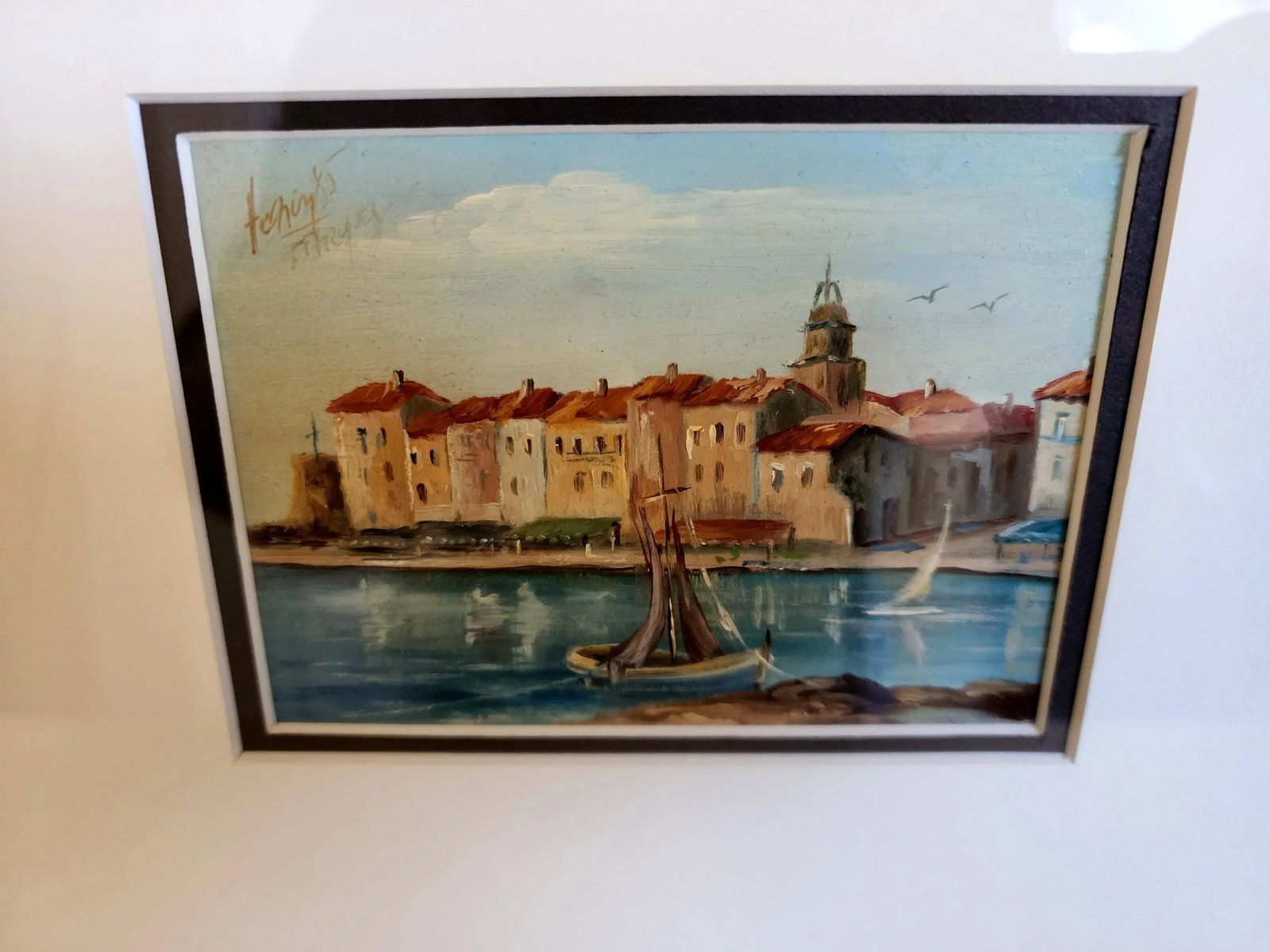 Late 20th Century Original Acrylic Painting of Seaside Landscape Signed by Artist Framed - 4