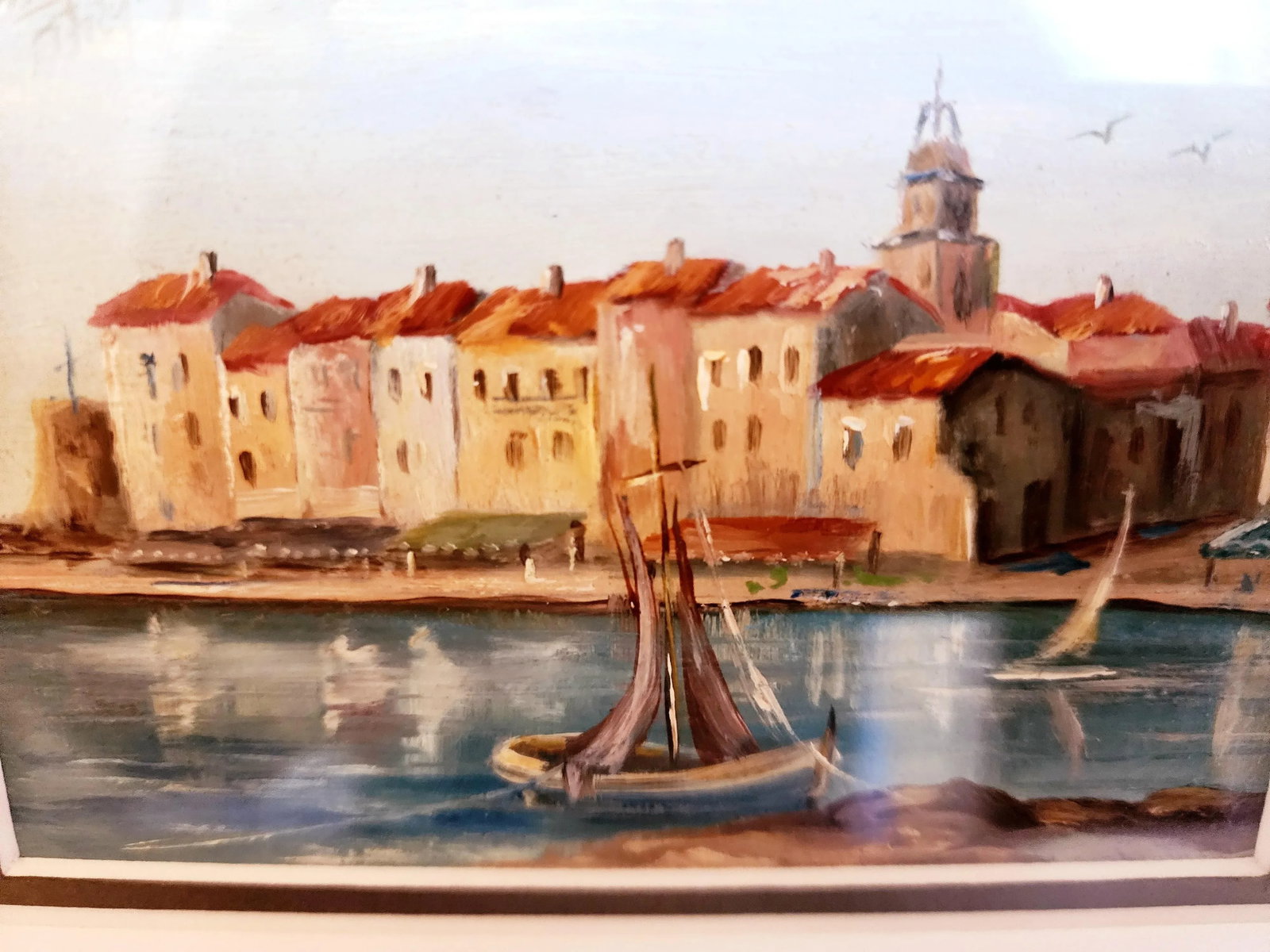 Late 20th Century Original Acrylic Painting of Seaside Landscape Signed by Artist Framed - 5