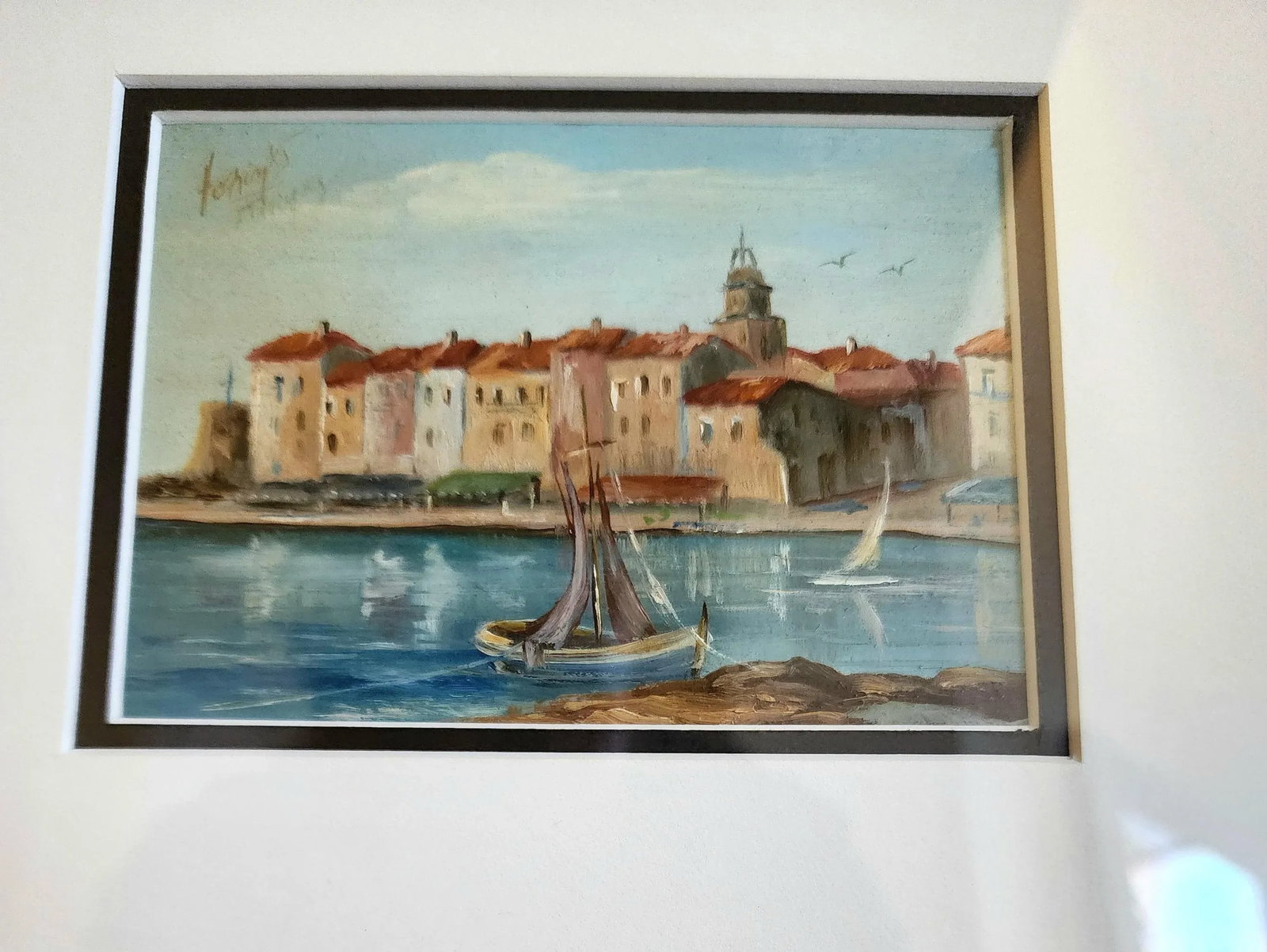 Late 20th Century Original Acrylic Painting of Seaside Landscape Signed by Artist Framed - 6