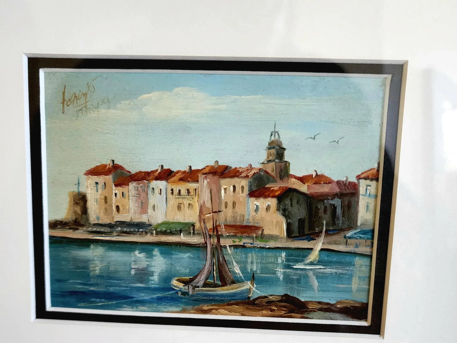 Late 20th Century Original Acrylic Painting of Seaside Landscape Signed by Artist Framed - 7