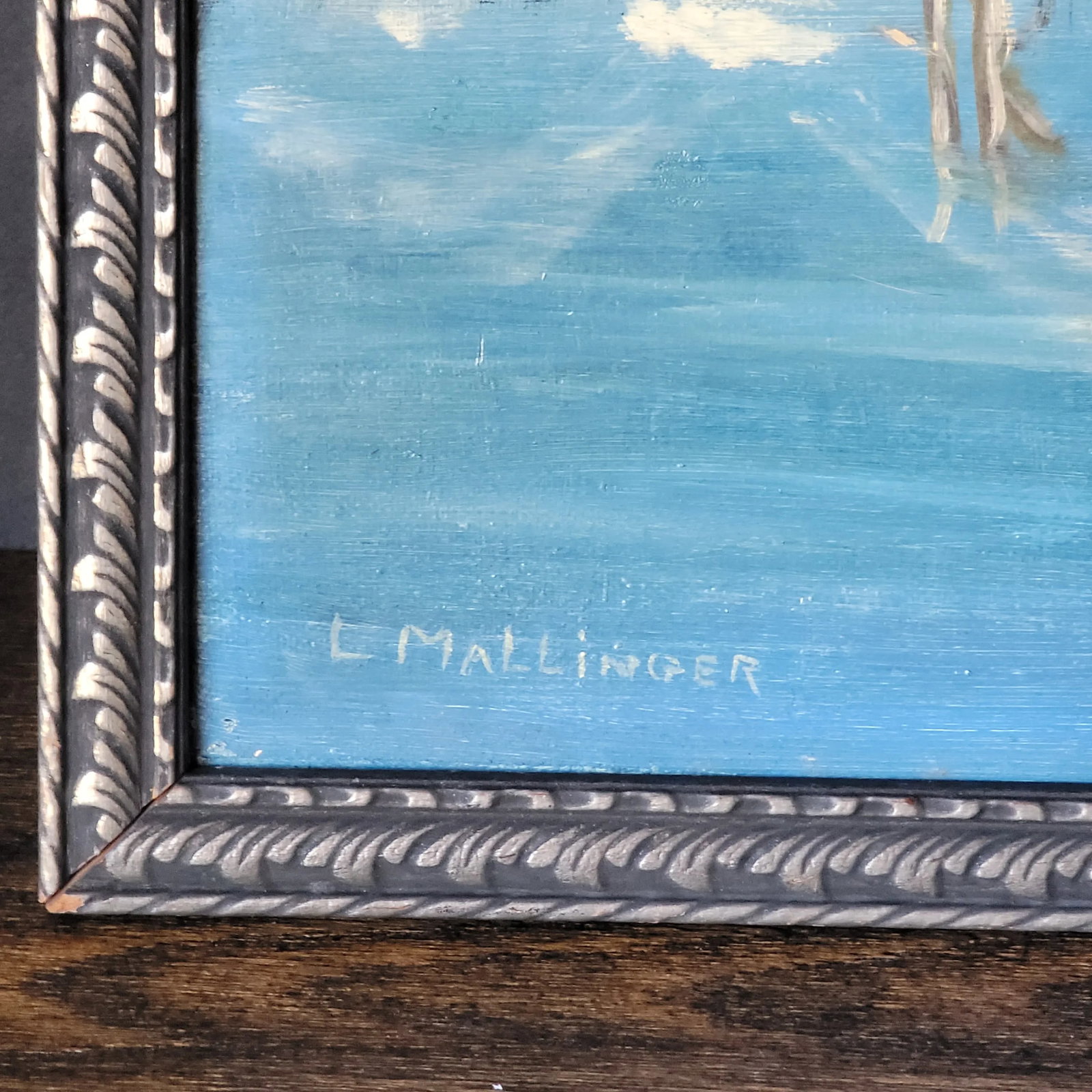 Vintage Landscape Oil Painting on Board of a Lake with Mountains and Trees, Signed and Framed - 2