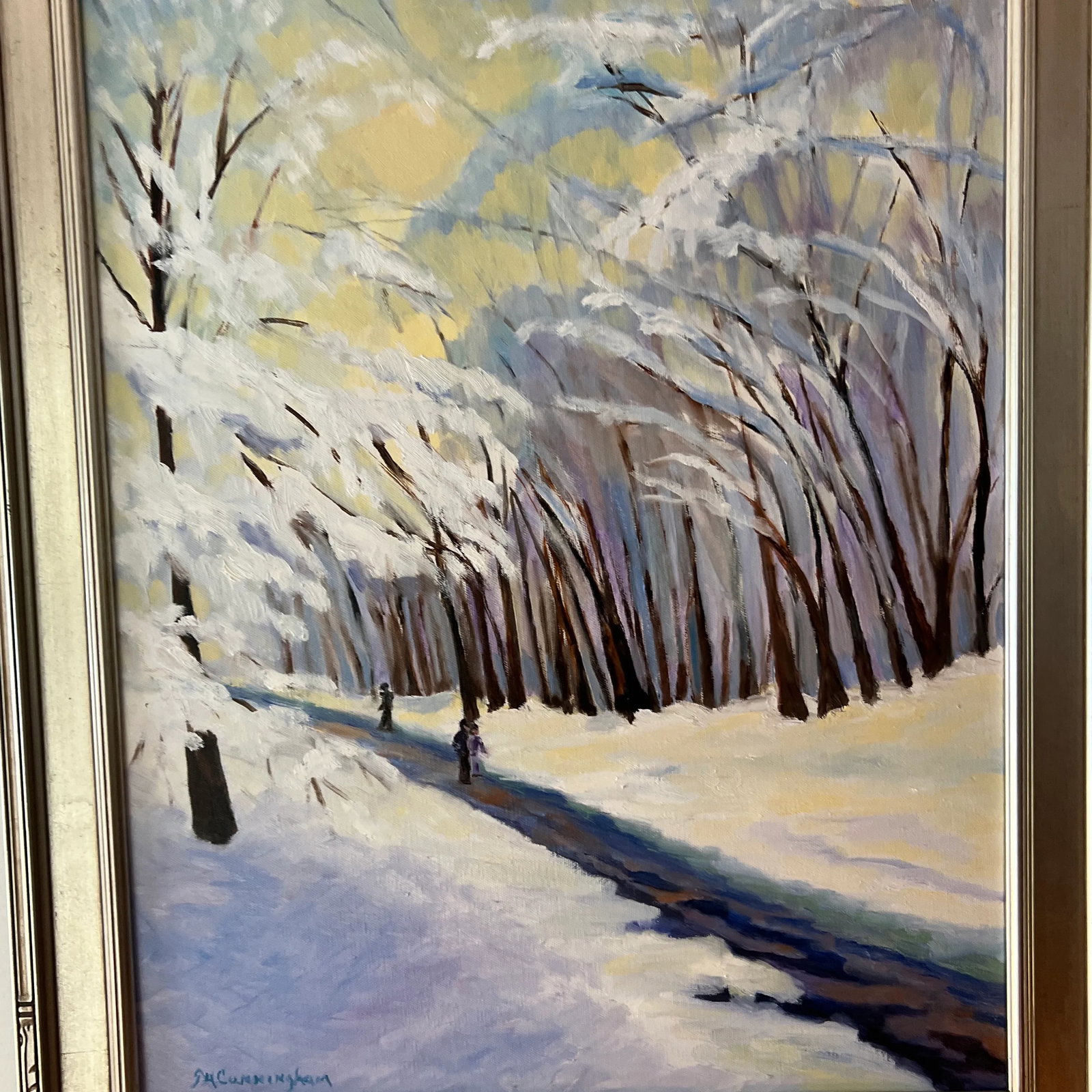 Modern Oil on Canvas Signed Framed Winter Alley - 2