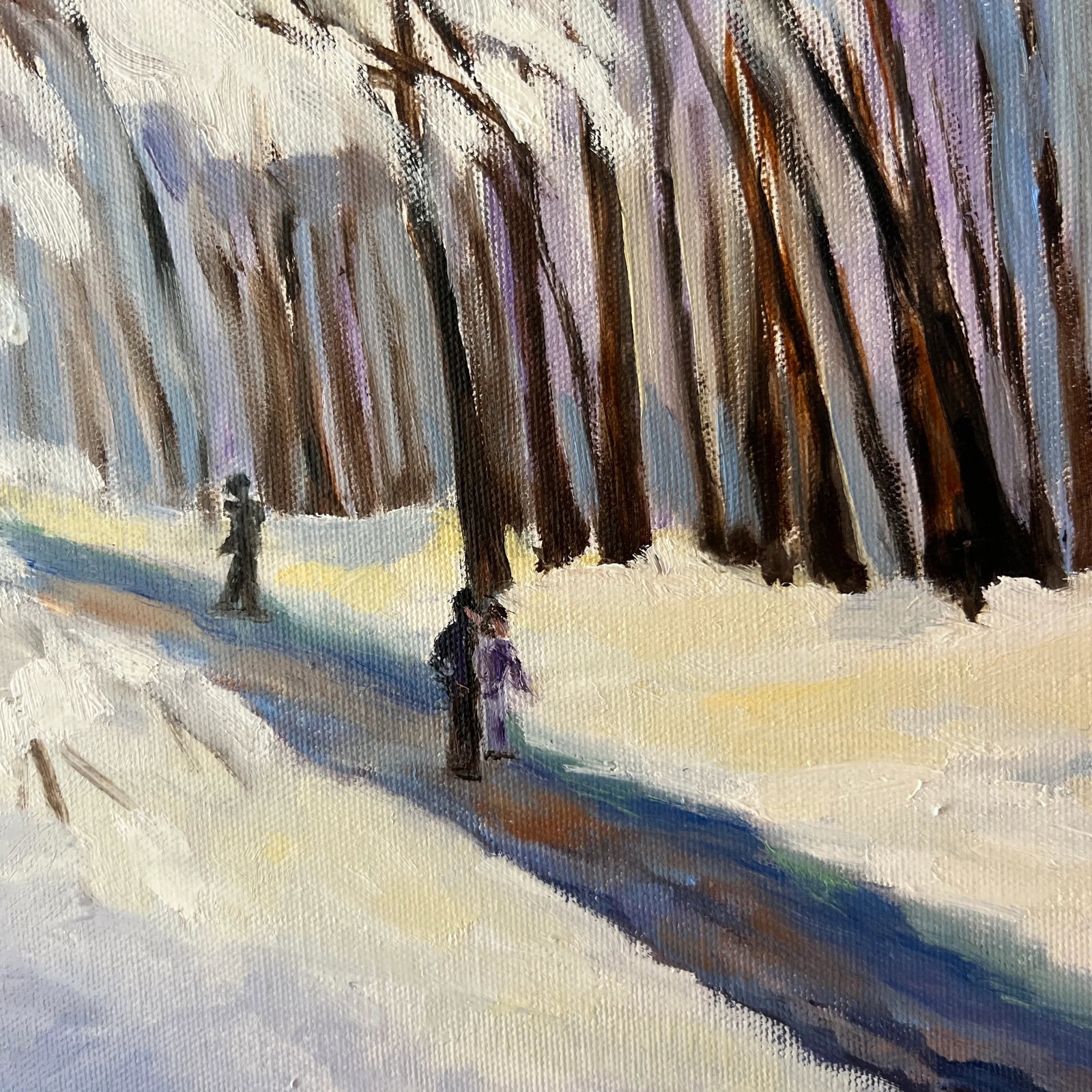 Modern Oil on Canvas Signed Framed Winter Alley - 4