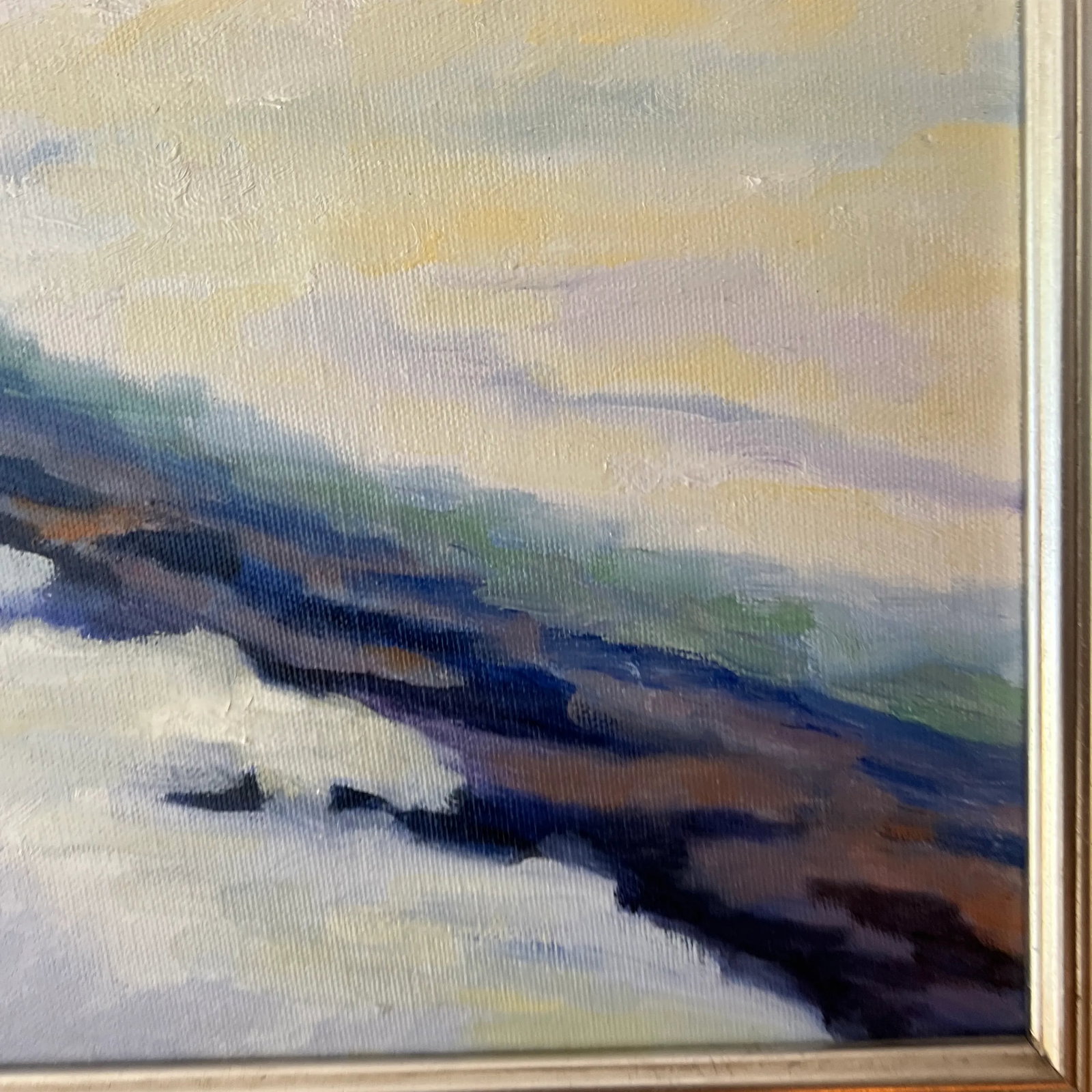 Modern Oil on Canvas Signed Framed Winter Alley - 7