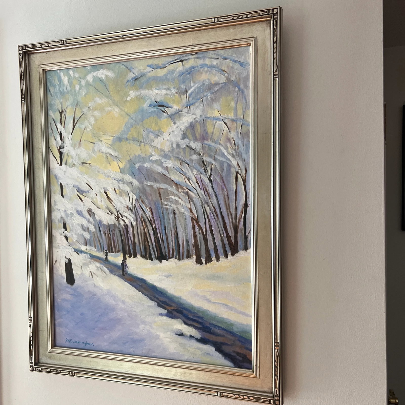 Modern Oil on Canvas Signed Framed Winter Alley - 8