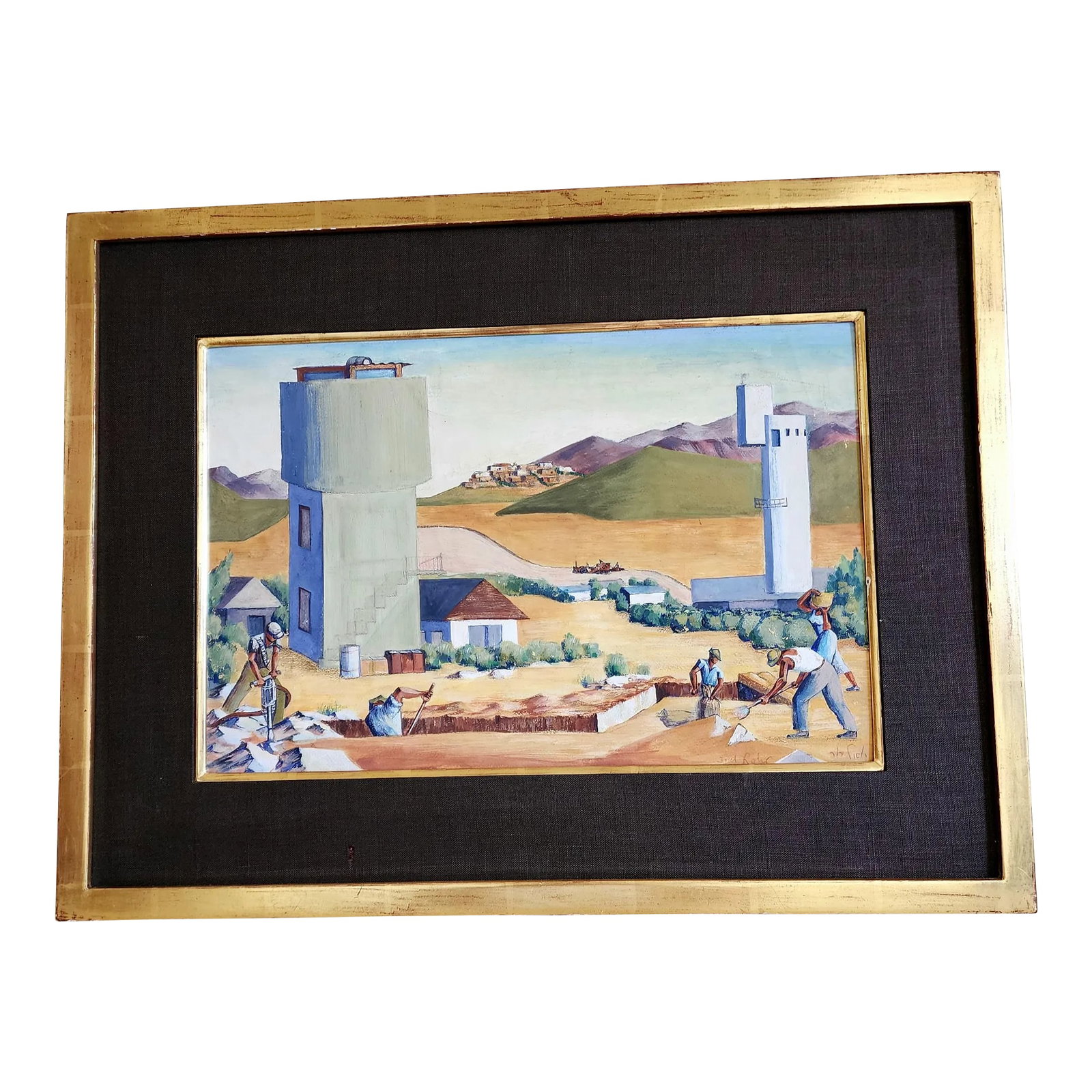 Early 20th Century Original Oil on Board Painting Signed by the Artist Framed: I have had this painting for years and have enjoyed it Industrial style presentation which reminds me of the work of C. Orozco and other famous artist of that era.. If you appreciate the industrial