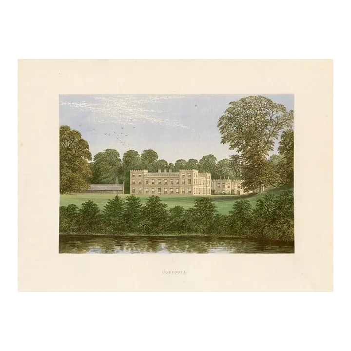 Late 1800s, Ugbrooke Print, Seats of Nobility and Gentlemen, Original Antique Landscape Print, Chrom: Original late-1800s chromolithograph of Ugbrooke from a folio of views of the "seats of nobility and gentlemen". Based on an illustration by the English nature and landscape artist Arthur Lydon.