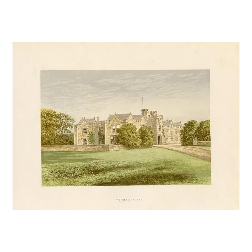 Late 1800s, Wytham Abbey Print, Seats of Nobility and Gentlemen, Original Antique Landscape Print, C: Original late-1800s chromolithograph of Wytham Abbey from a folio of views of the "seats of nobility and gentlemen". Based on an illustration by the English nature and landscape artist Arthur Lydon. P