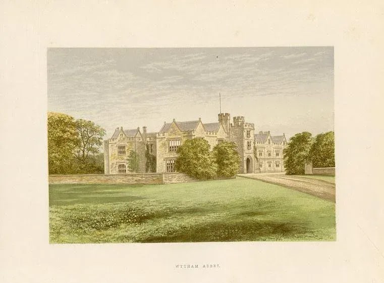 Late 1800s, Wytham Abbey Print, Seats of Nobility and Gentlemen, Original Antique Landscape Print, C - 2