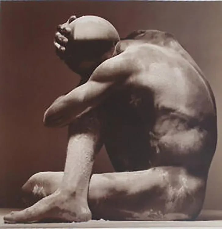Len Prince Powder "Figure #1" Gelatin Print in Sepia Signed and Numbered, Edition 10: Len Prince 1953 - Powder Figure #1 gelatin print in sepia signed , dated 1991 and numbered 5/10 image 15 x 15 in. 24 x 20 in. with margins Len Prince moved to New York City in the fall of 1972 to