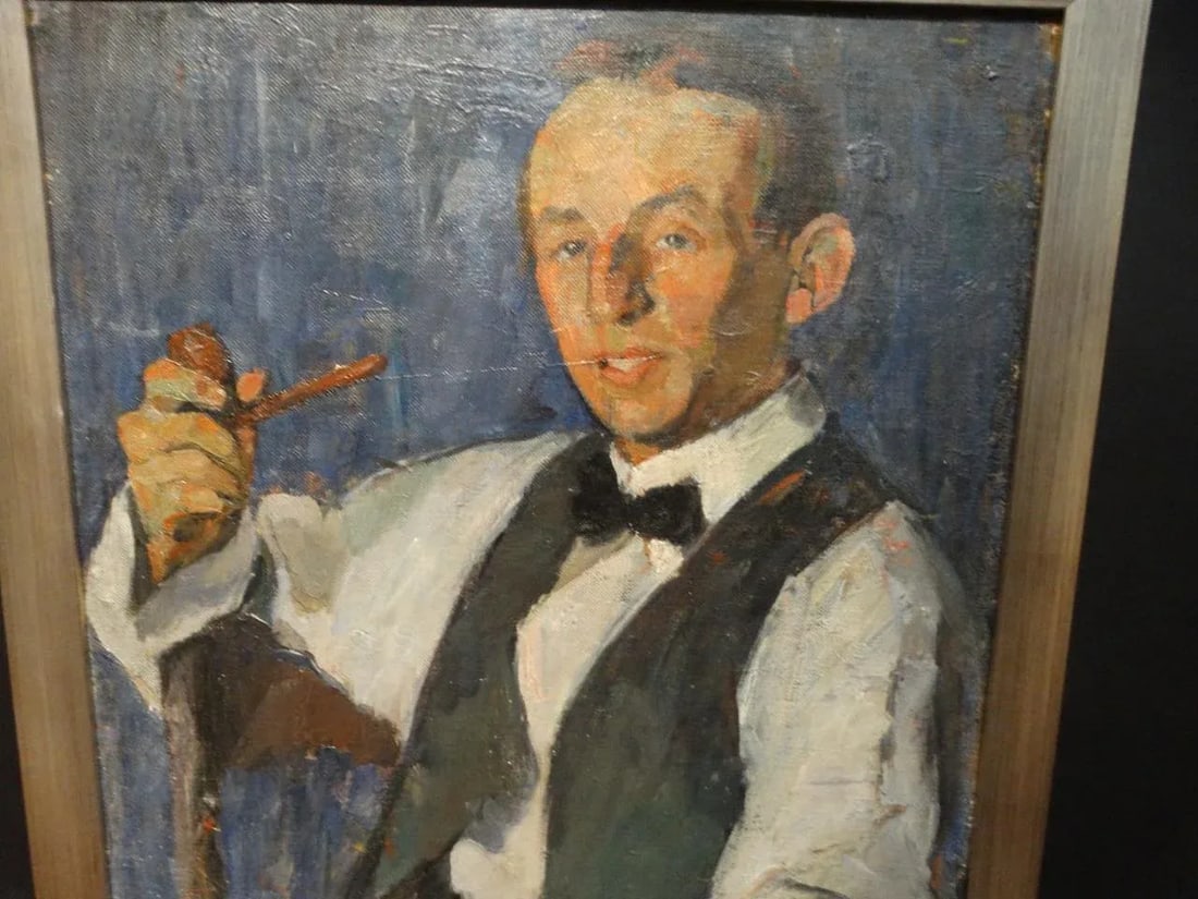 1920s Vintage Ejnar Hansen "Young Man With a Pipe" Painting - 2