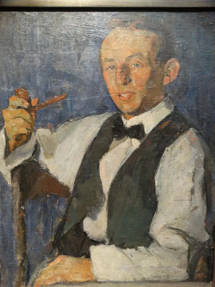1920s Vintage Ejnar Hansen "Young Man With a Pipe" Painting - 4