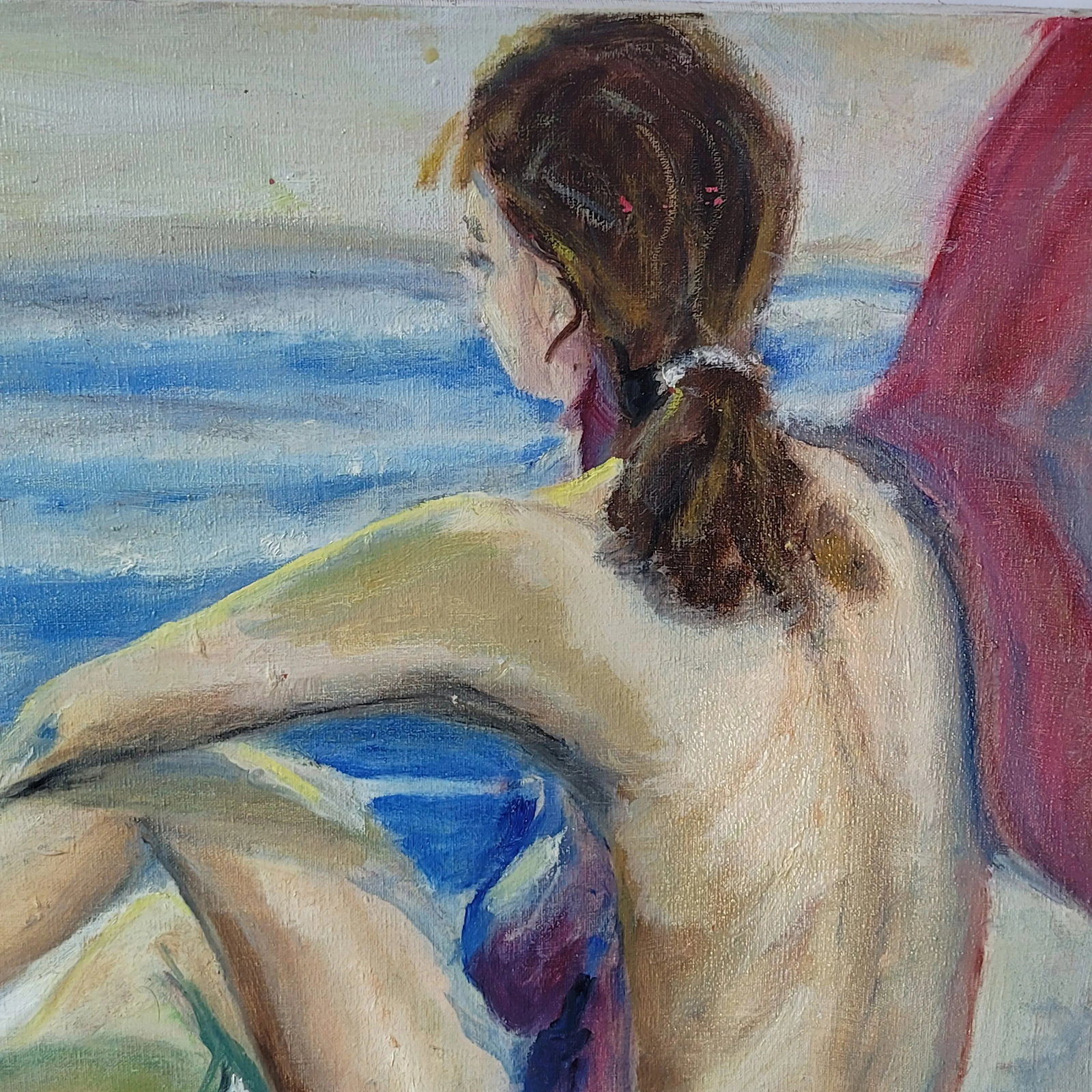 Portrait "Woman on Beach" Oil Painting by Rosemary Rabut 18x24 - 2