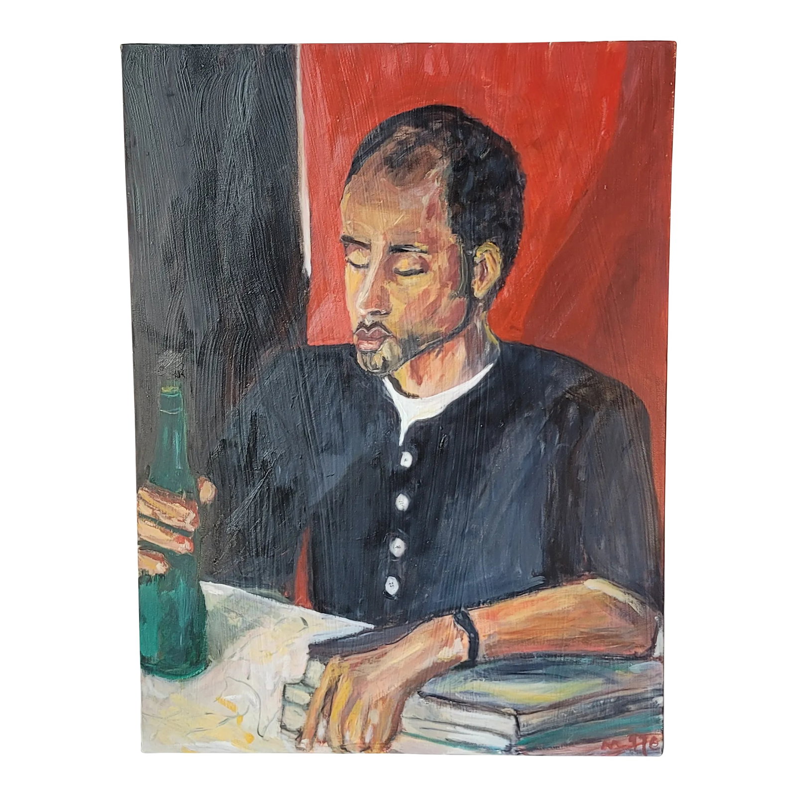 Portrait "Deep in Thought" Expressionist Oil Painting by Rosemary Rabut 18x24 (1 of 5)