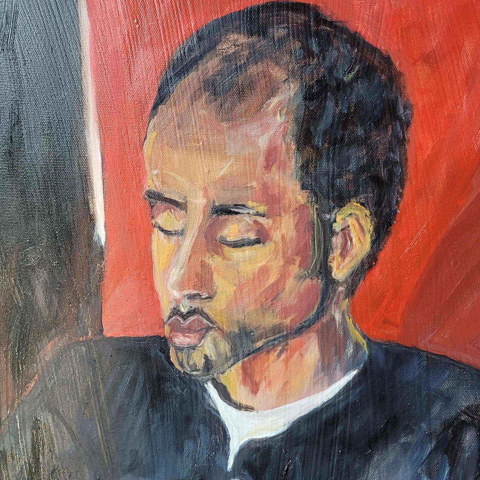 Portrait "Deep in Thought" Expressionist Oil Painting by Rosemary Rabut 18x24 - 2