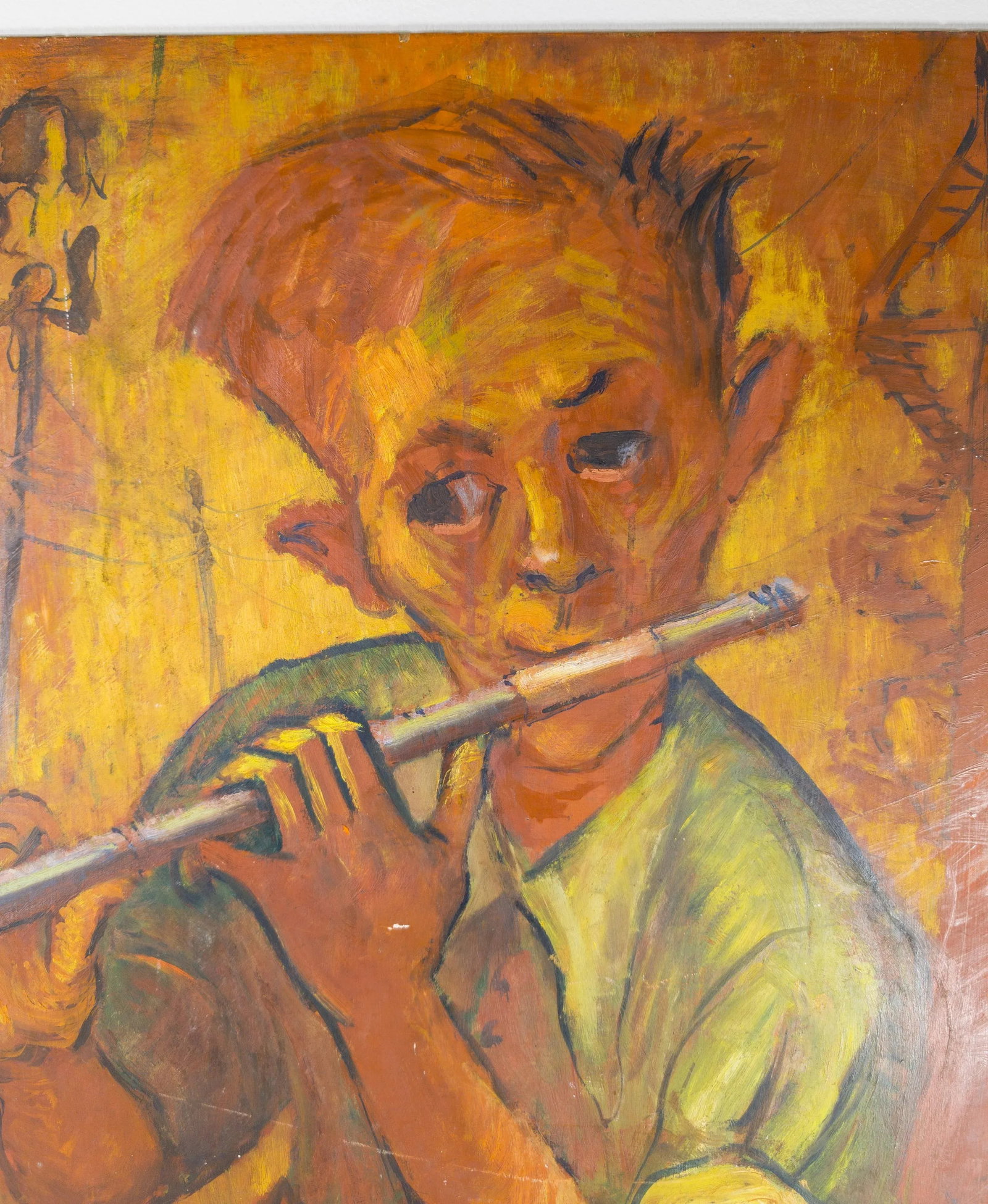 Mid-Century American Impressionist Abstract Portrait of a Boy Playing a Flute - 6