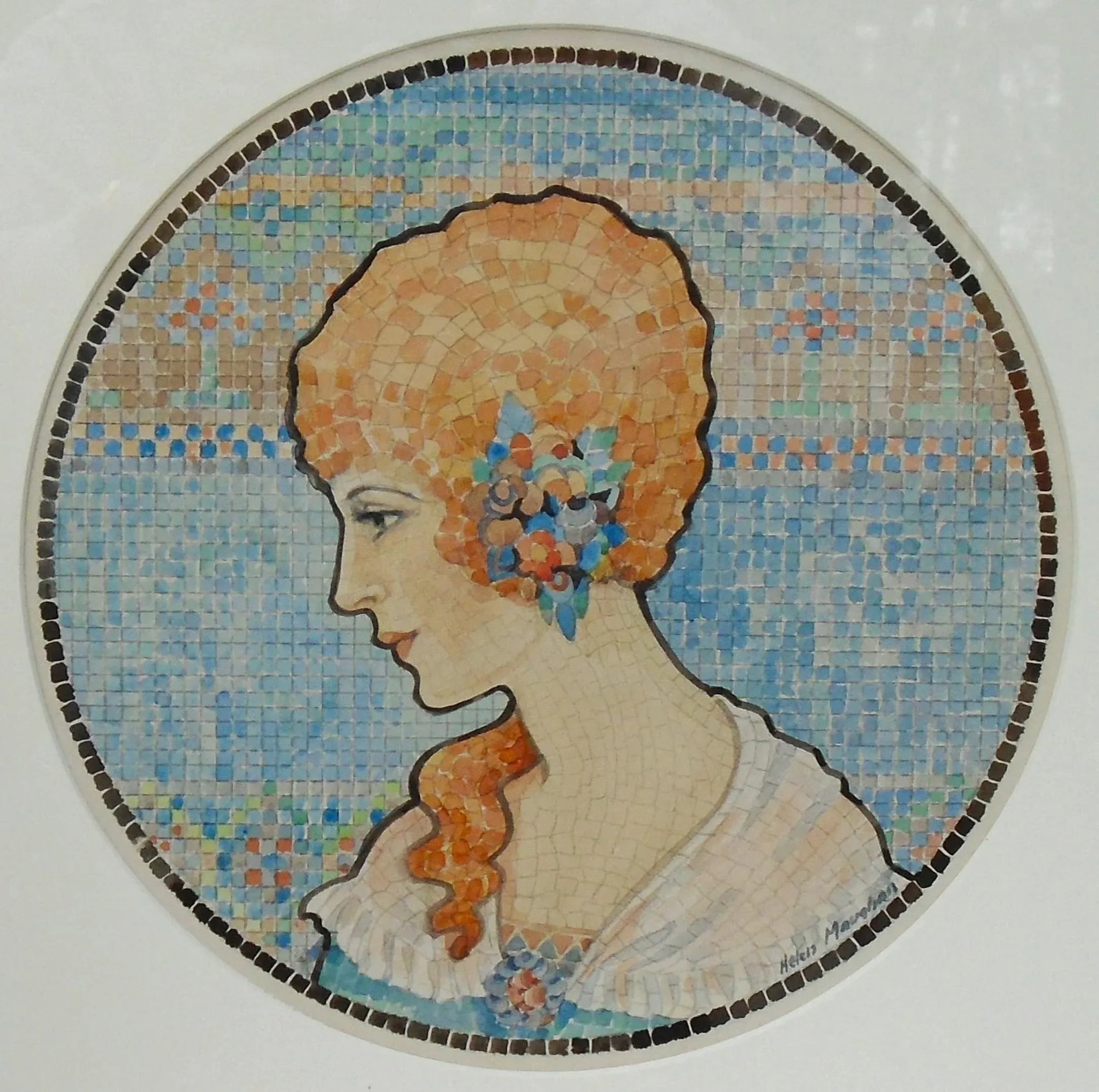 "The Mosaic Lady", Original Watercolor Painting in the Art Nouveaux Style - 2