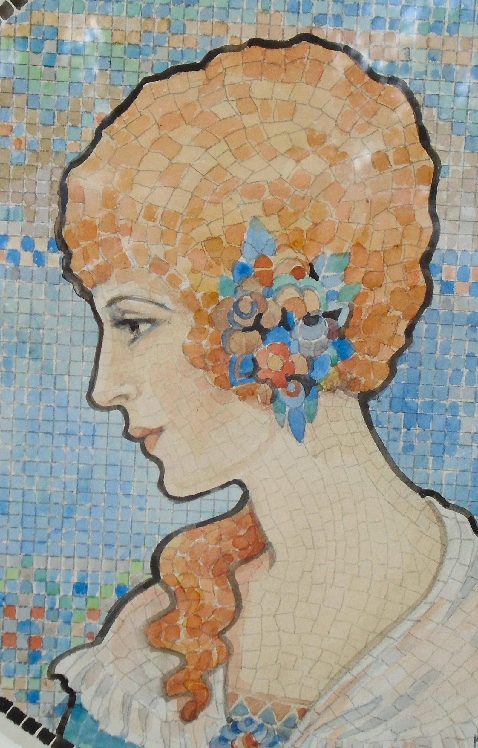 "The Mosaic Lady", Original Watercolor Painting in the Art Nouveaux Style - 3