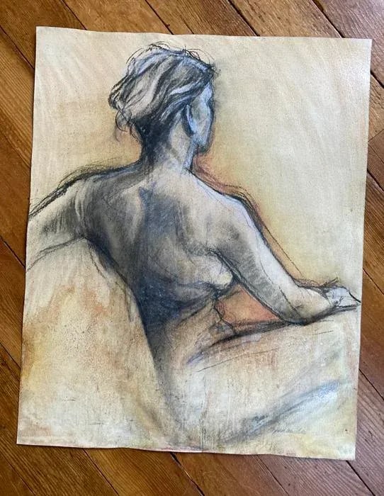 Mixed Media Figure Drawing, Female Figure Back 3, Original by Kathleen Ney - 2