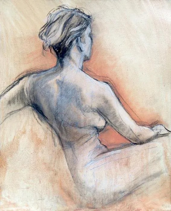 Mixed Media Figure Drawing, Female Figure Back 3, Original by Kathleen Ney - 5