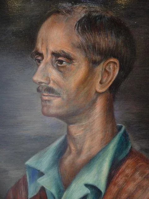 1940s Vintage Burr Singer Portrait of a Man Painting - 3