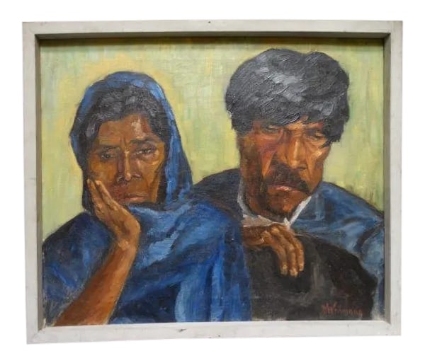 1940s Vintage Margarita Weihmann: "El Ciego Y Su Mujer" Painting (1 of 6)