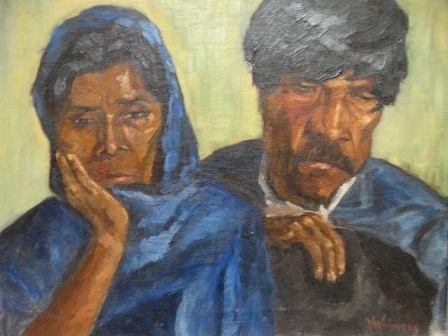1940s Vintage Margarita Weihmann: "El Ciego Y Su Mujer" Painting - 2
