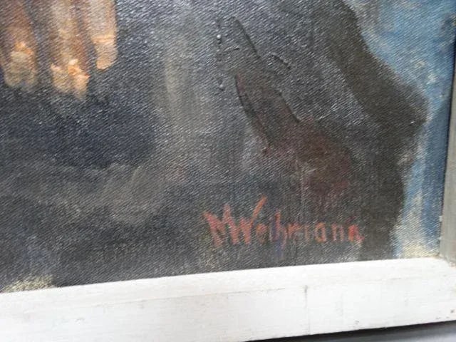 1940s Vintage Margarita Weihmann: "El Ciego Y Su Mujer" Painting - 3