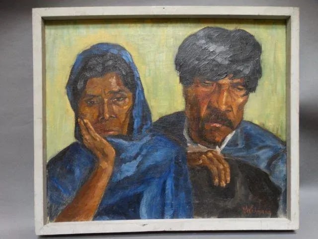 1940s Vintage Margarita Weihmann: "El Ciego Y Su Mujer" Painting - 6